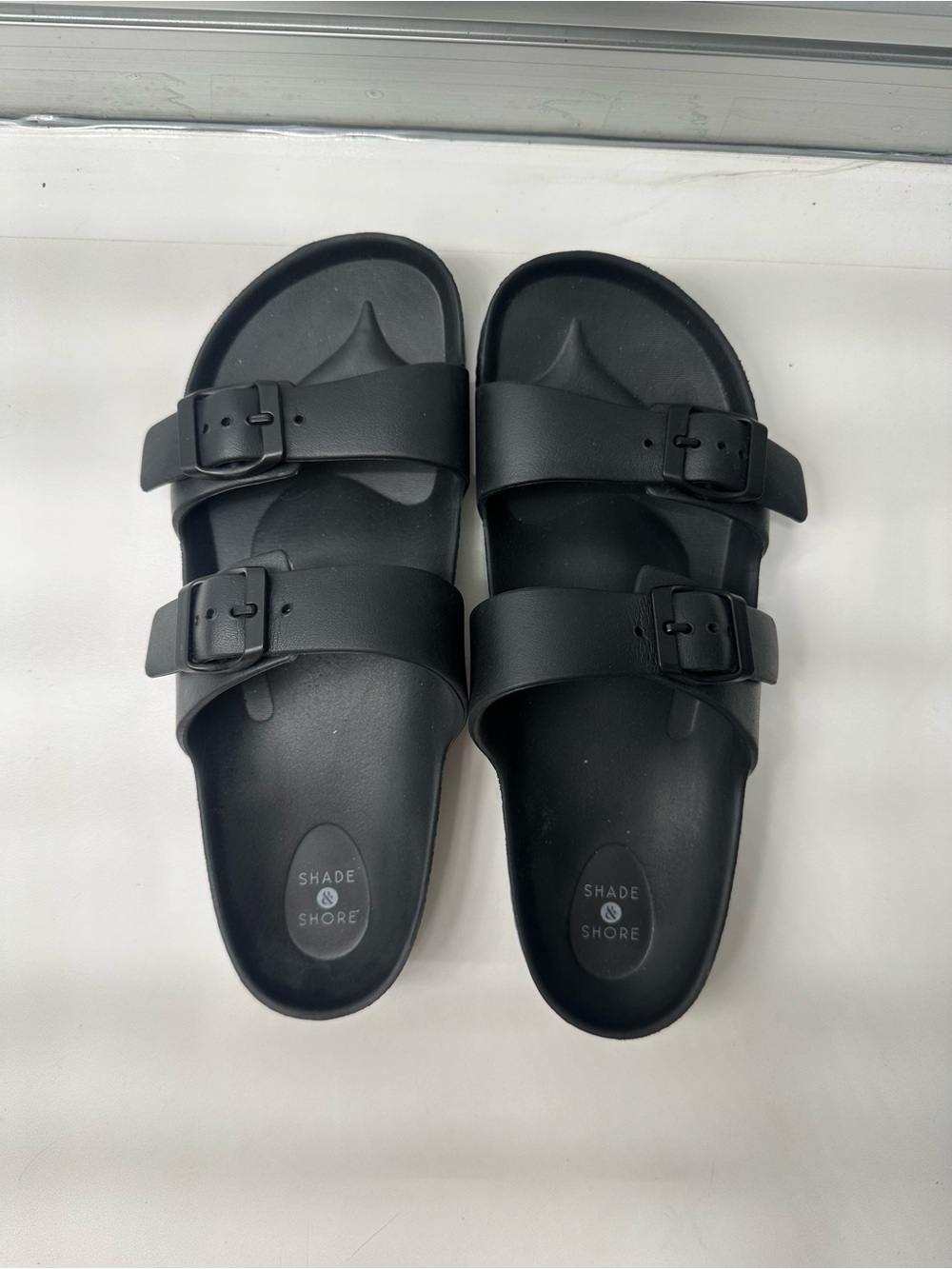 Shade & Shore Women’s Black Dual-Buckle Slide Sandals 10